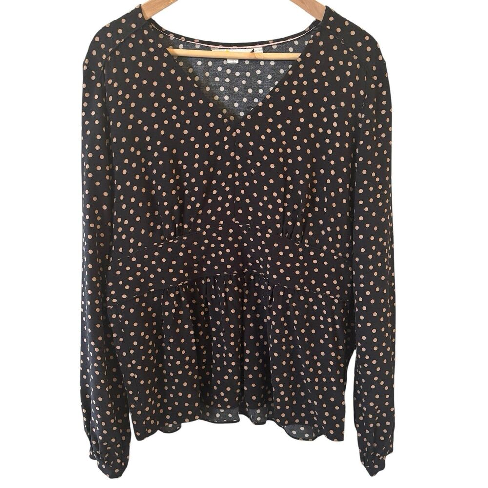 Boden Womens Elise Spotted Blouse Polka Dot Top Size 12 Black VNeck Work Capsule